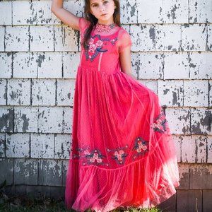 Joyfolie Coral Floral with Tulle Maxi Dress Girls Size 8